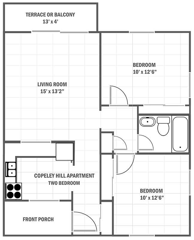 Copeley Hill two-bedroom apartment sample floor plan