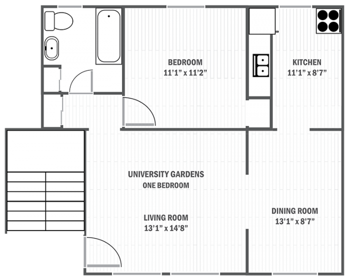 University Gardens one-bedroom sample floor plan