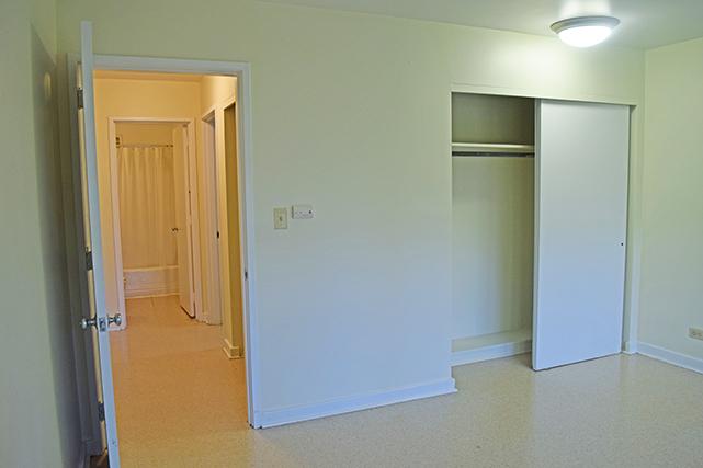 Two-bedroom apartments have double closets with sliding doors